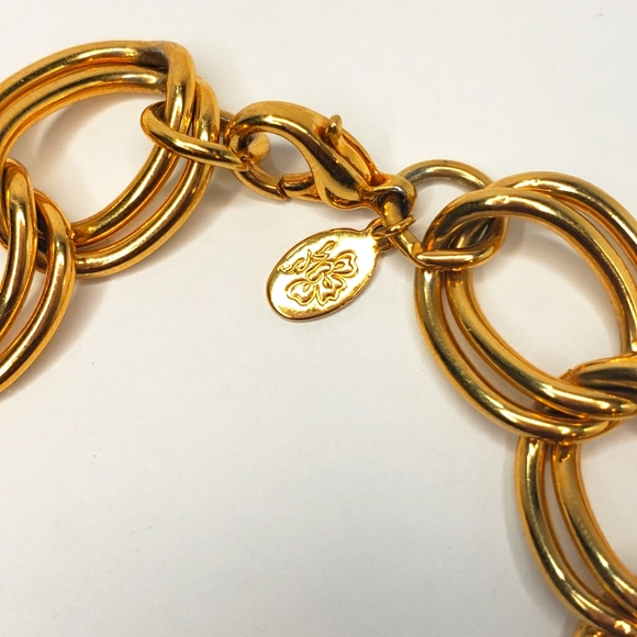 Vintage Signed Chunky Chain Double Link Collar Necklace with Pearl Accents - Picture 6 of 8